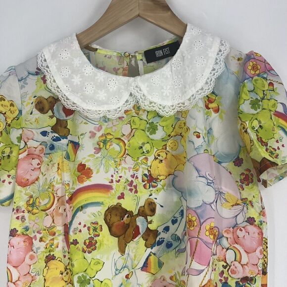 Iron Fist Top Size Small Spring Fling Girly Care Bear Print Rainbow Blouse Shirt - Picture 2 of 9
